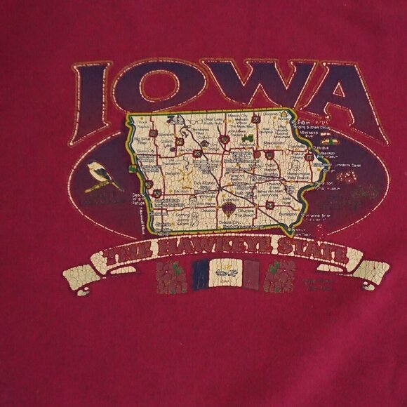 Vintage '90S Iowa The Hawkeye State Maroon Map Cotton Crewneck Sweater XL - Picture 7 of 10